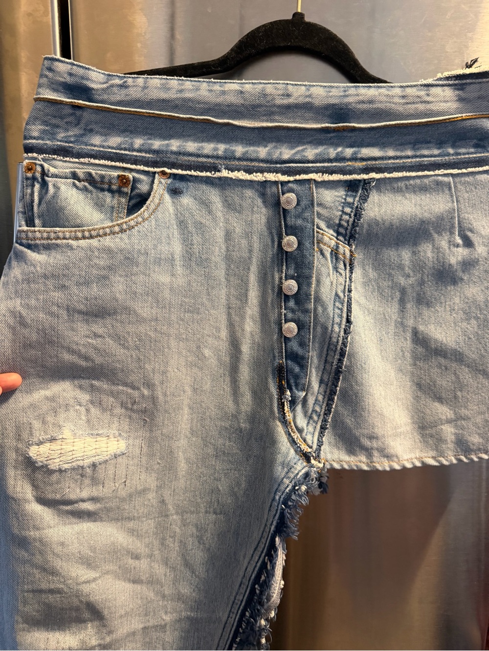 EB Denim Light Blue Asymmetrical Button-Front Denim Skirt